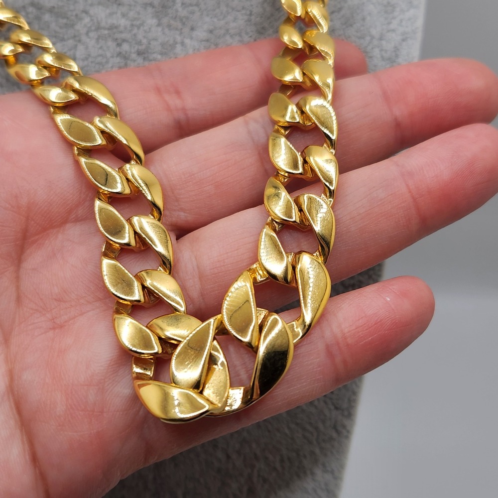Statement Monet Necklace 80s Gold Tone Curb Link Chain 16 Inch Power Dressing - Picture 2 of 7